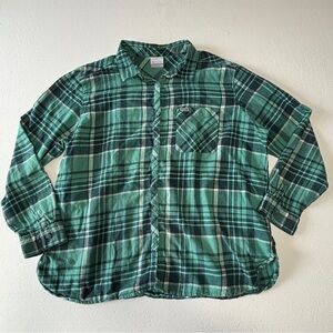 Columbia Green Plaid Cotton Long Sleeve Flannel Button-Up Shirt
